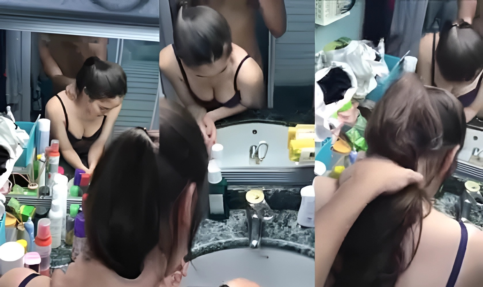 Das Mädchen schminkte sich gerade, als sie Hündchen bekam